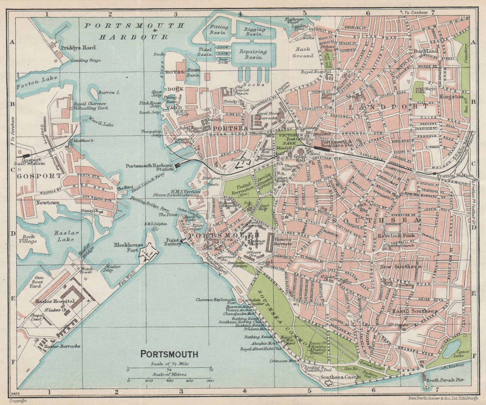 PORTSMOUTH. Vintage plan. Gosport Portsea Landport Southsea Hampshire 1930 map